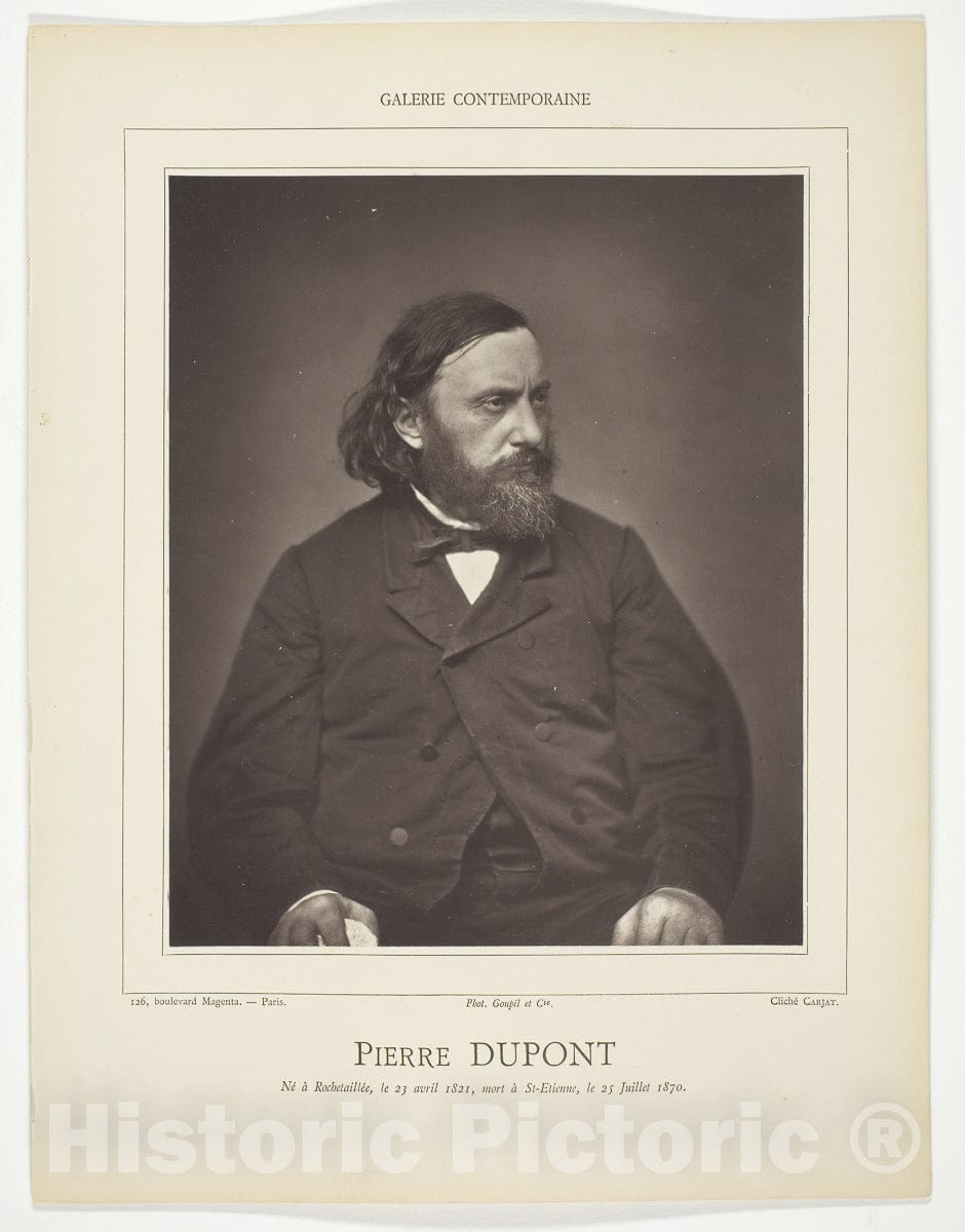 Art Photo : Pierre Dupont, Etienne Carjat, c 1875, Vintage Wall Decor :