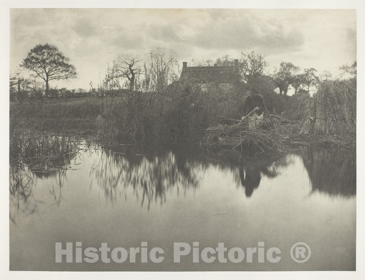 Art Photo : Quanting the Gladdon, Peter Henry Emerson, c.1910, Vintage Wall Decor :