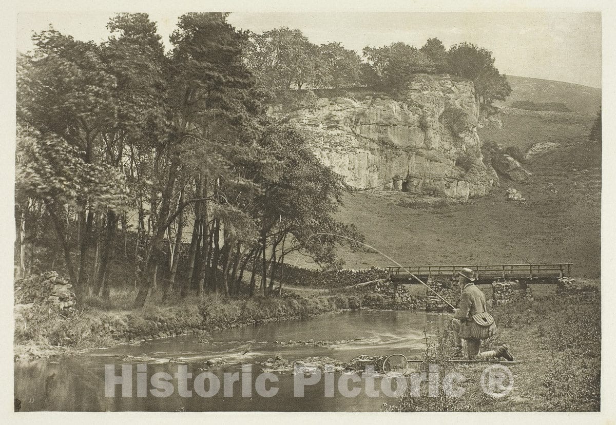 Art Photo : Wolfscote Bridge and Franklyn Rock, Beresford Dale, Peter Henry Emerson, c 1880, Vintage Wall Decor :