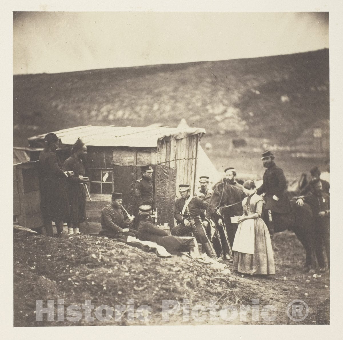 Art Photo : Camp of the 4th Dragoon Guards, convivial party, French &; English, Roger Fenton, c 1849, Vintage Wall Decor :