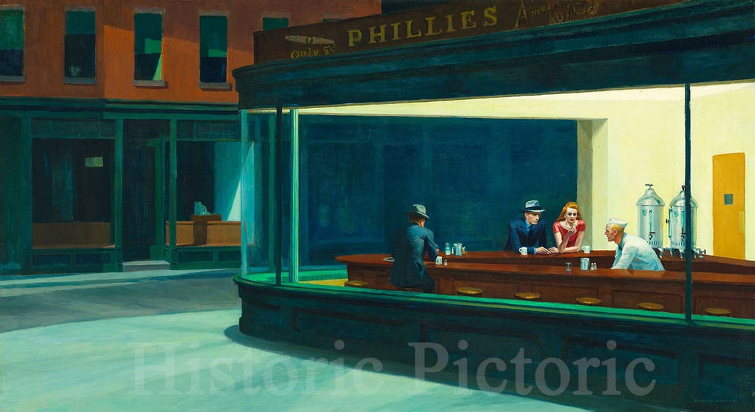Art Print : Nighthawks, Edward Hopper, c 1875, Vintage Wall Decor :
