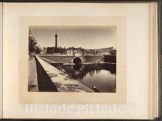 Art Print : Alphonse J. Liébert - Barracks Post, Place de la Bastille; Canal Tunnel and July Column : Vintage Wall Art