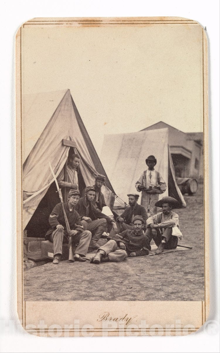 Photo Print : Mathew B. Brady - Camp Scene with Soldiers of The 22nd New York State Militia, Harper's Ferry, Virginia : Vintage Wall Art