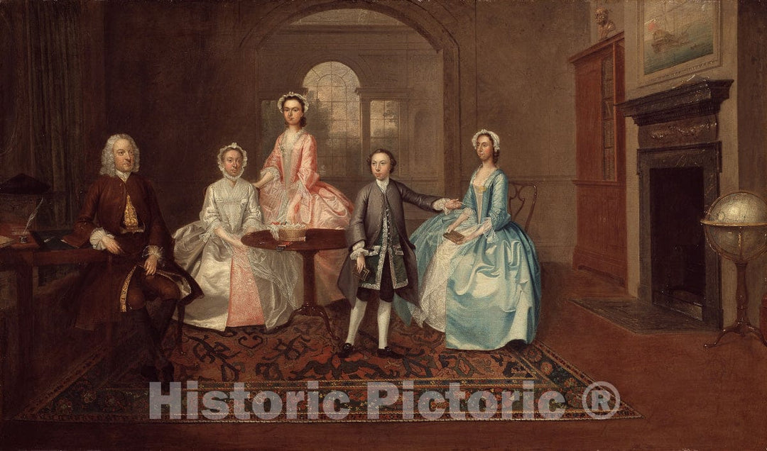 Art Print : John Thomlinson and His Family, Arthur Devis, c 1745, Vintage Wall Decor :