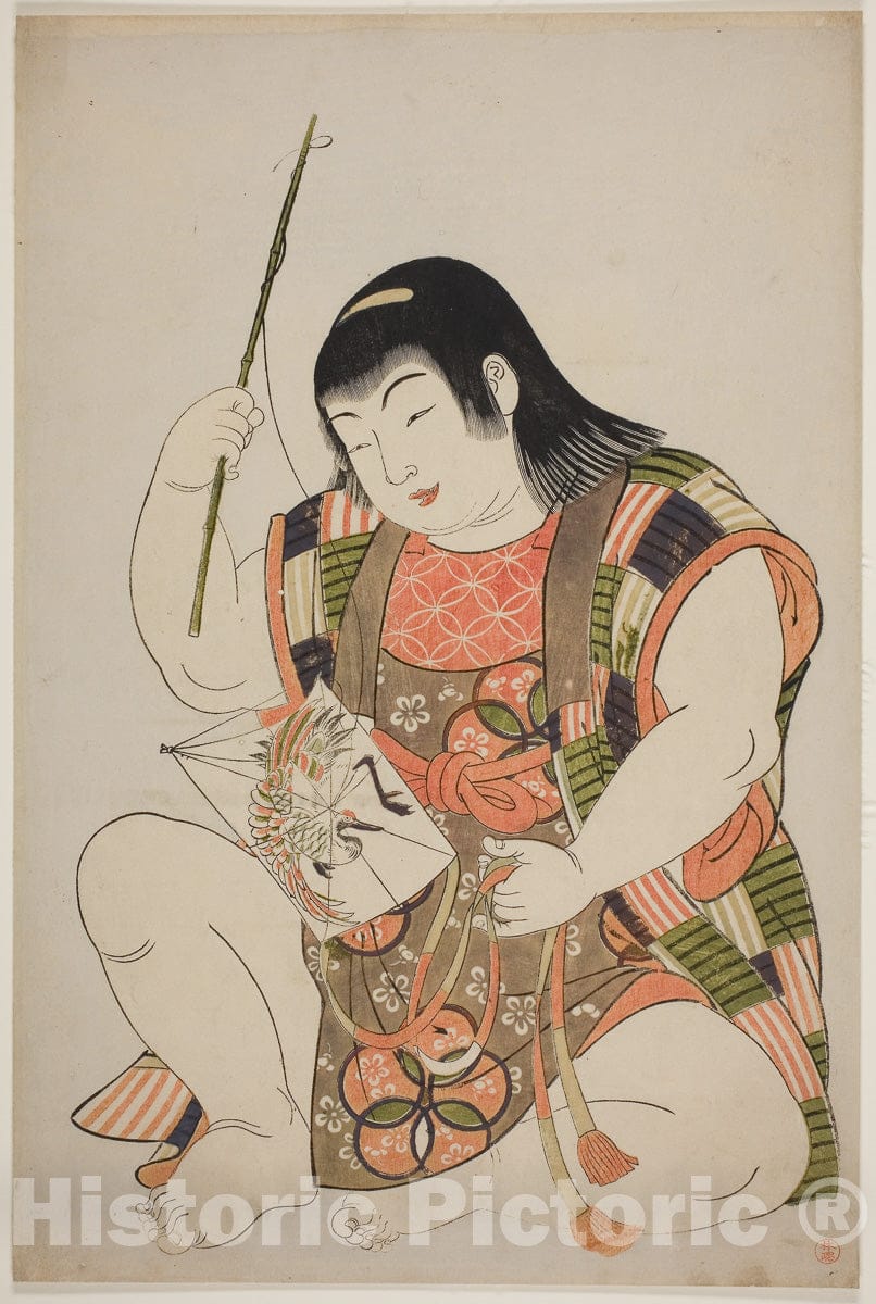 Art Print : Boy as Hotei, from an untitled series of children as the Seven Gods of Good Fortune, Kitao Shigemasa, c 1785, Vintage Wall Decor :