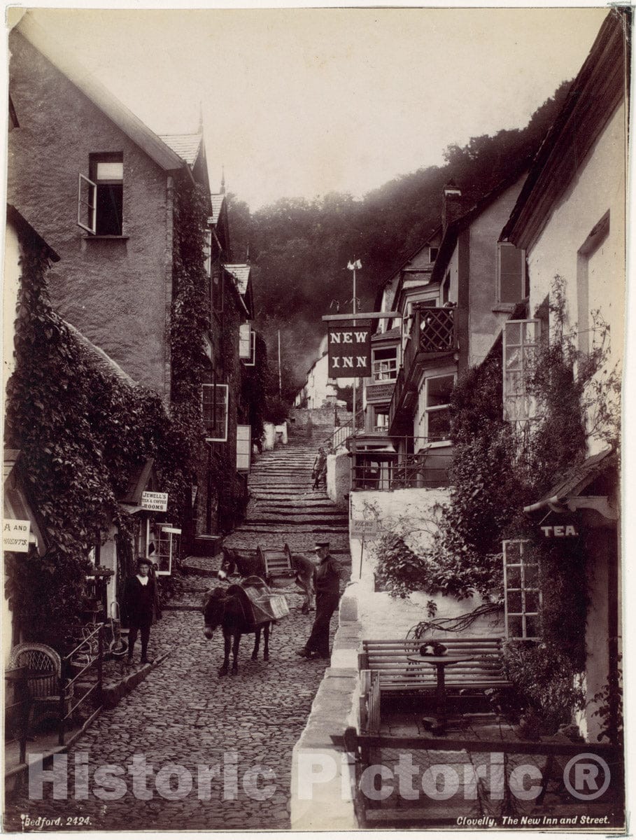 Photo Print : Francis Bedford - Clovelly, The New Inn and Street : Vintage Wall Art
