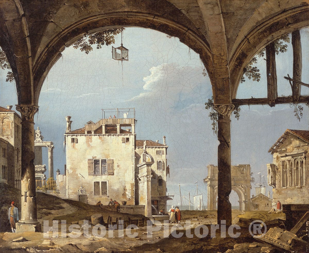 Art Print : Portico with a Lantern, Follower of Canaletto, c 1743, Vintage Wall Decor :