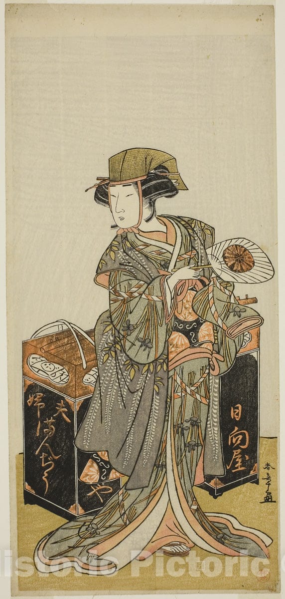 Art Print : Chigo Torii Tobiiri Kitsune v3, Katsukawa Shunsho, c 1777, Vintage Wall Decor :