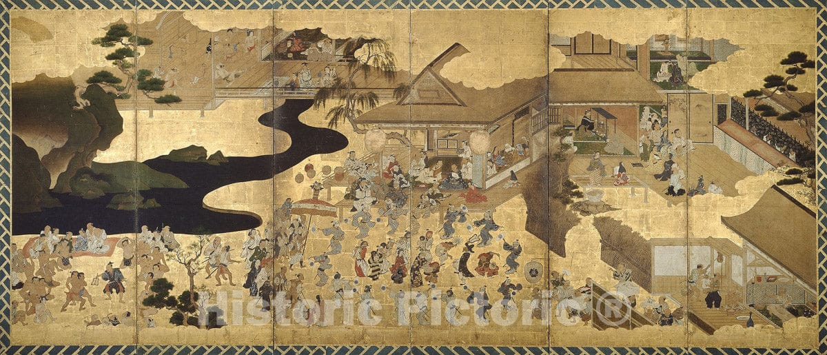 Art Print : Genre Scenes (Fuzoku byobu), Artist unknown, 1640, Vintage Wall Decor :