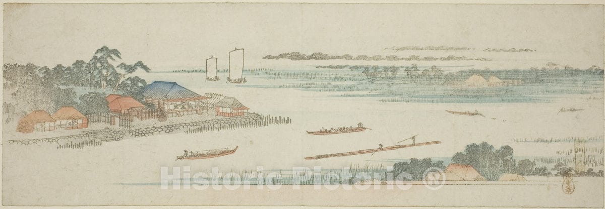 Art Print : Mouth of the Naka River (Nakagawa guchi no zu), from an untitled series of famous views of the Edo suburbs, Utagawa Hiroshige, c 1840, Vintage Wall Decor :