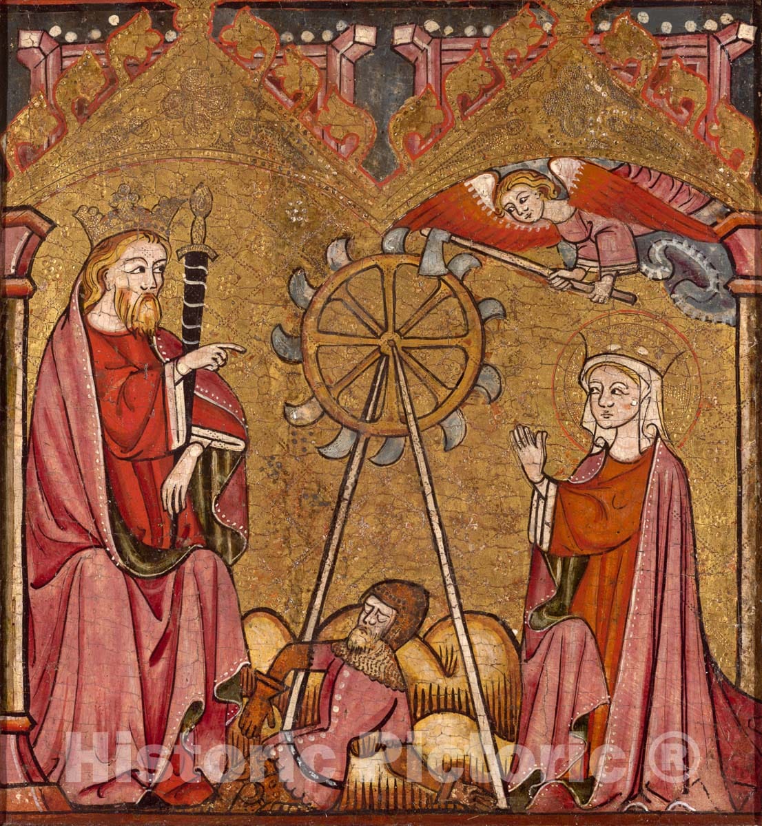 Art Print : Saint Catherine Delivered from the Wheel, Northern Spanish, c 1388, Vintage Wall Decor :
