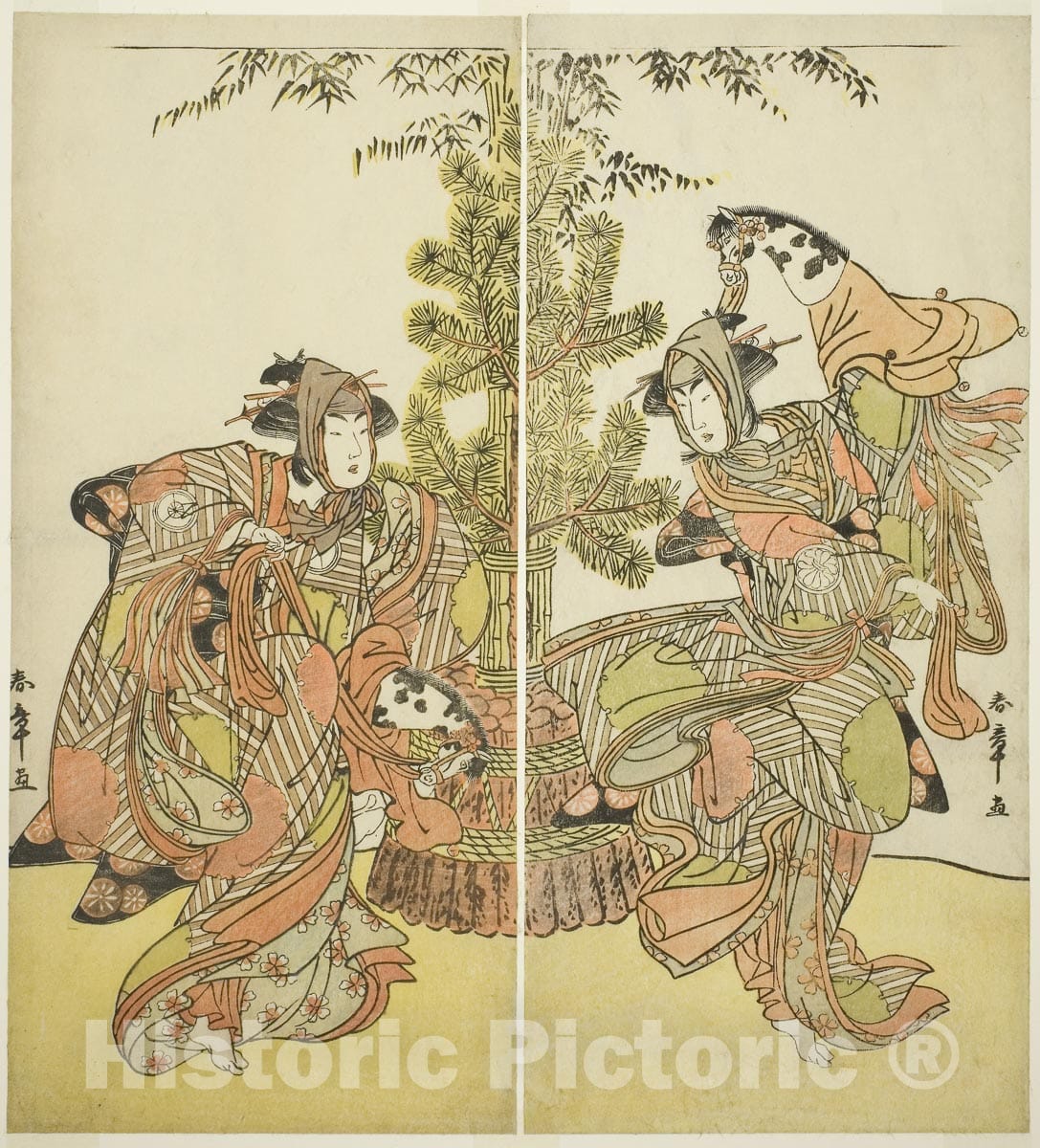 Art Print : Godai Genji Mitsugi no Furisode v3, Katsukawa Shunsho, c 1782, Vintage Wall Decor :