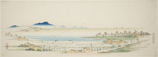Art Print : Salt Beach at Gyotoku (Gyotoku shiohama no zu), from an untitled series of famous views of the Edo suburbs, Utagawa Hiroshige, c 1840, Vintage Wall Decor :