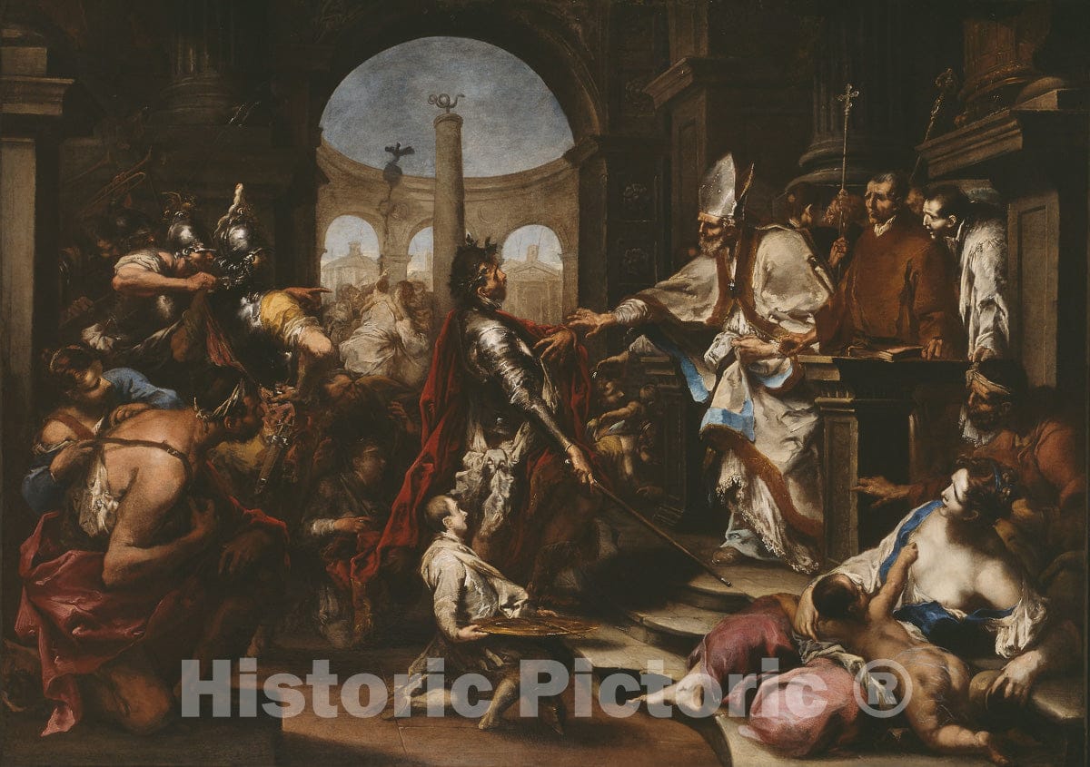 Art Print : Theodosius Repulsed from the Church by Saint Ambrose, Alessandro Magnasco, c 1700, Vintage Wall Decor :