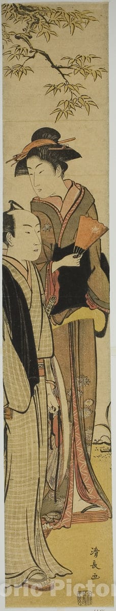 Art Print : Couple Under a Tree, Torii Kiyonaga, c 1781, Vintage Wall Decor :