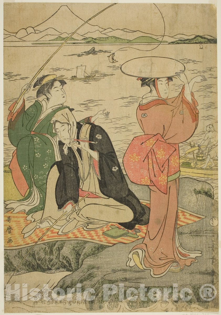 Art Print : Fishing at Iwaya, Enoshima, Kitagawa Utamaro, c 1790, Vintage Wall Decor :