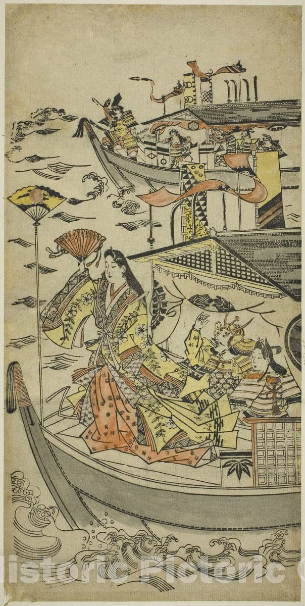 Art Print : Lady Tamamushi raising a fan target, Sugimura Jihei, c 1690, Vintage Wall Decor :