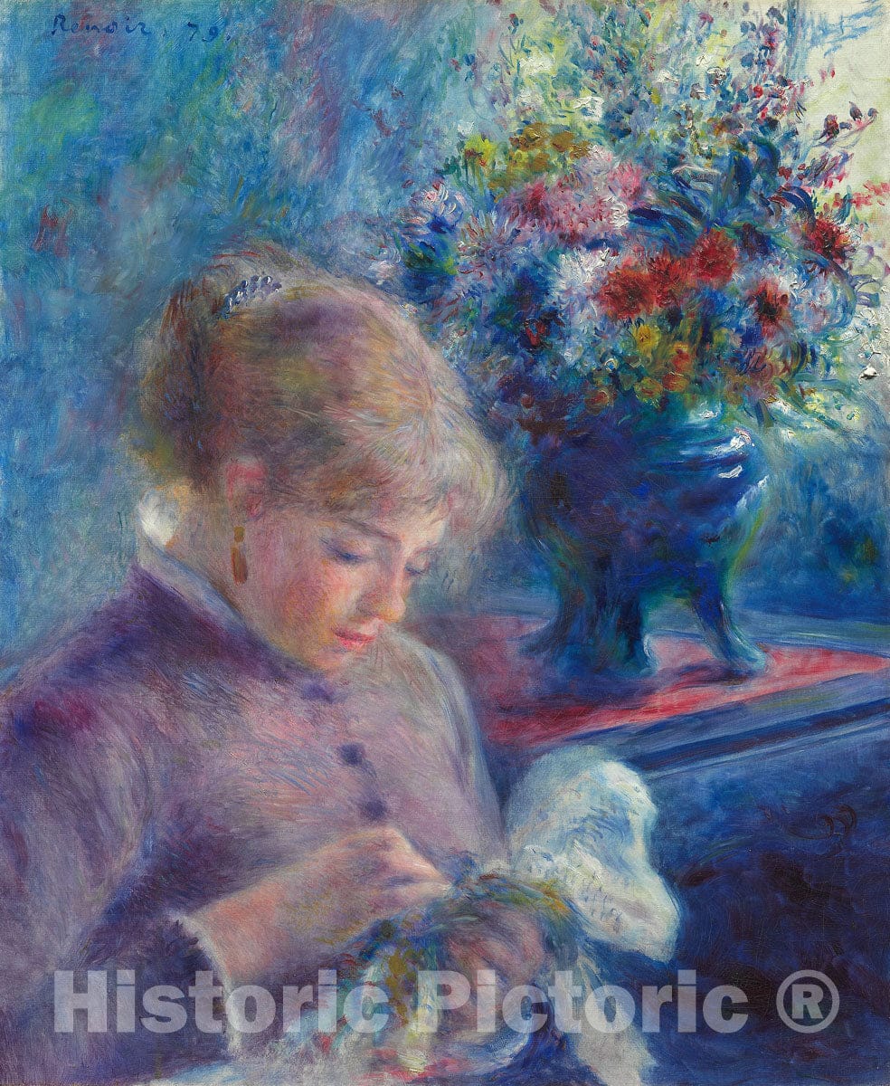 Art Print : Young Woman Sewing, Pierre-Auguste Renoir, c 1879, Vintage Wall Decor :