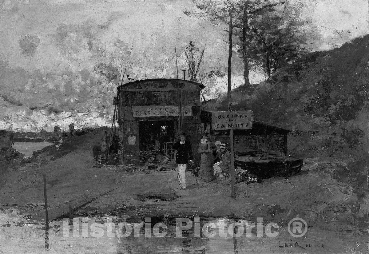 Art Print : The Boathouse, Luigi Loir, c 1880, Vintage Wall Decor :