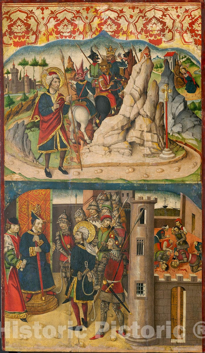 Art Print : Saint Christopher Meets Satan; Saint Christopher before the King of Lycia, Martin de Soria, c 1469, Vintage Wall Decor :