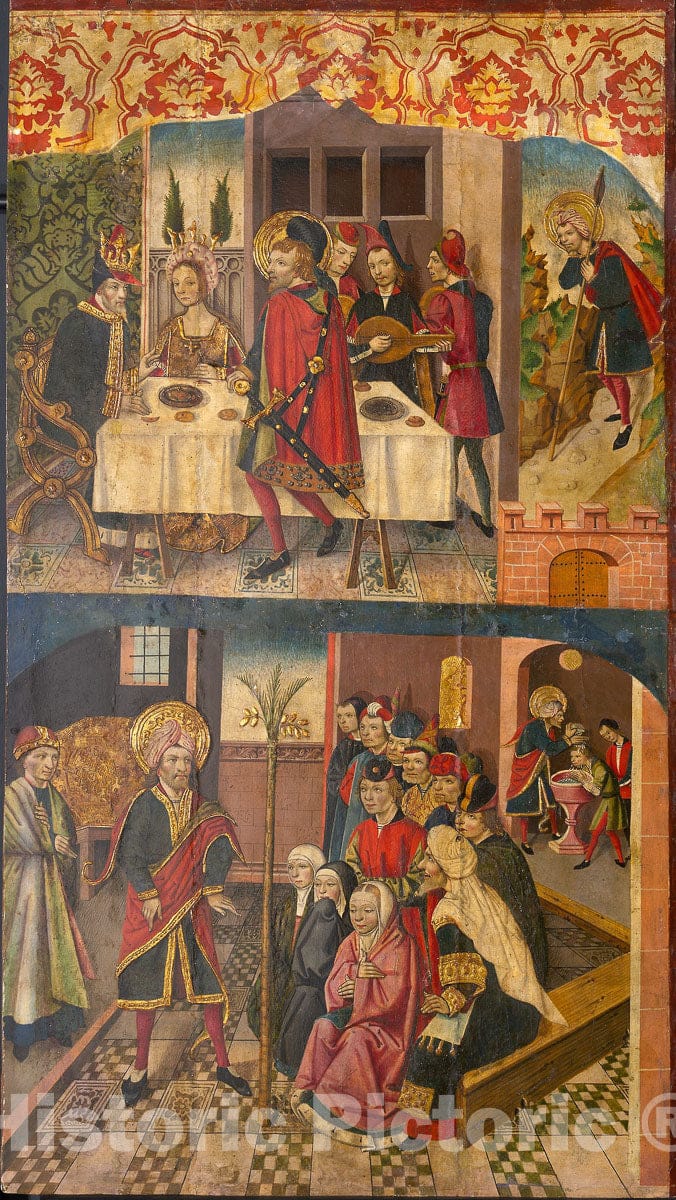 Art Print : Saint Christopher Taking Leave of the King Who Feared Satan; Saint Christopher and His Converts, Martin de Soria, c 1469, Vintage Wall Decor :