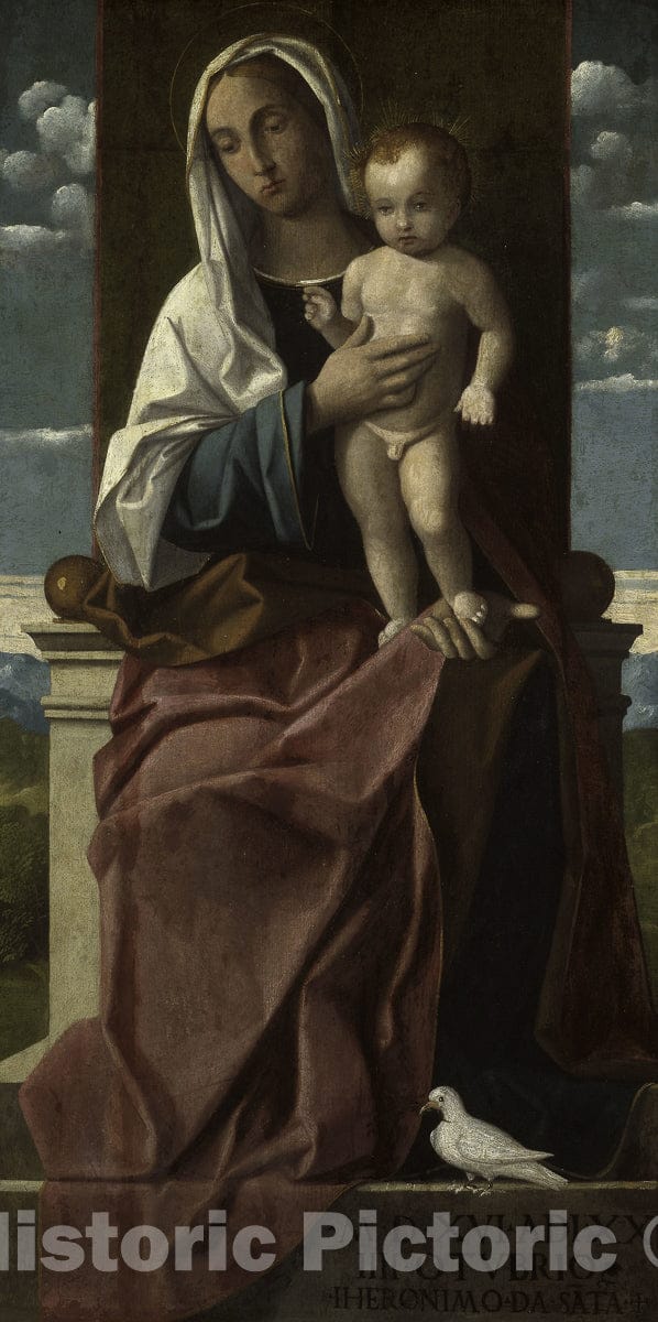 Art Print : Virgin and Child Enthroned, Girolamo da Santacroce, 1516, Vintage Wall Decor :