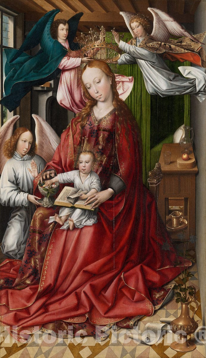 Art Print : Virgin and Child Crowned by Angels, Colyn de Coter, c 1493, Vintage Wall Decor :