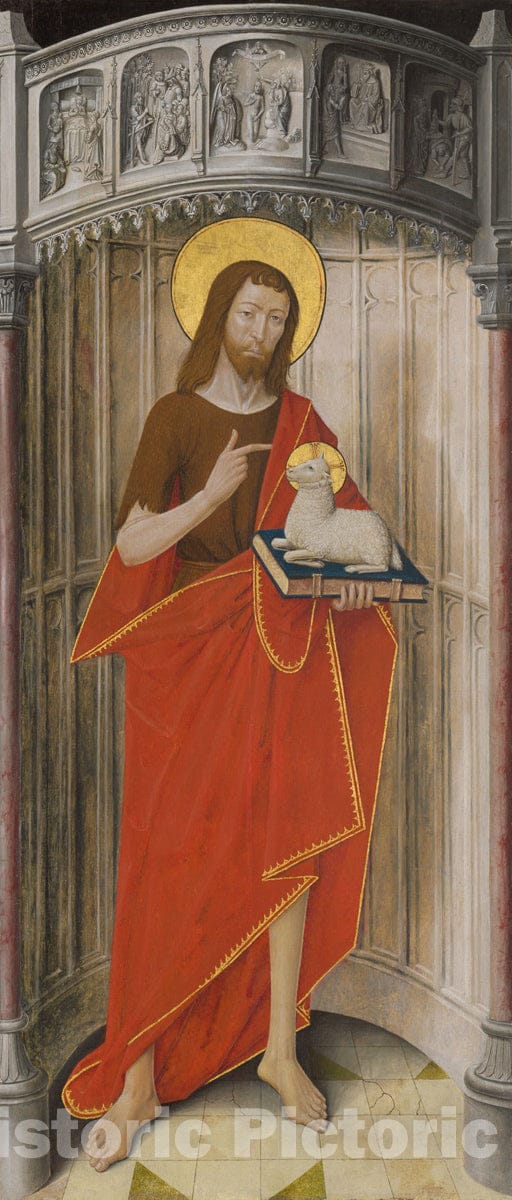 Art Print : Panels from the High Altar of the Charterhouse of Saint-Honore, Thuison-les-Abbeville: Saint John the Baptist, French School, c 1490, Vintage Wall Decor :