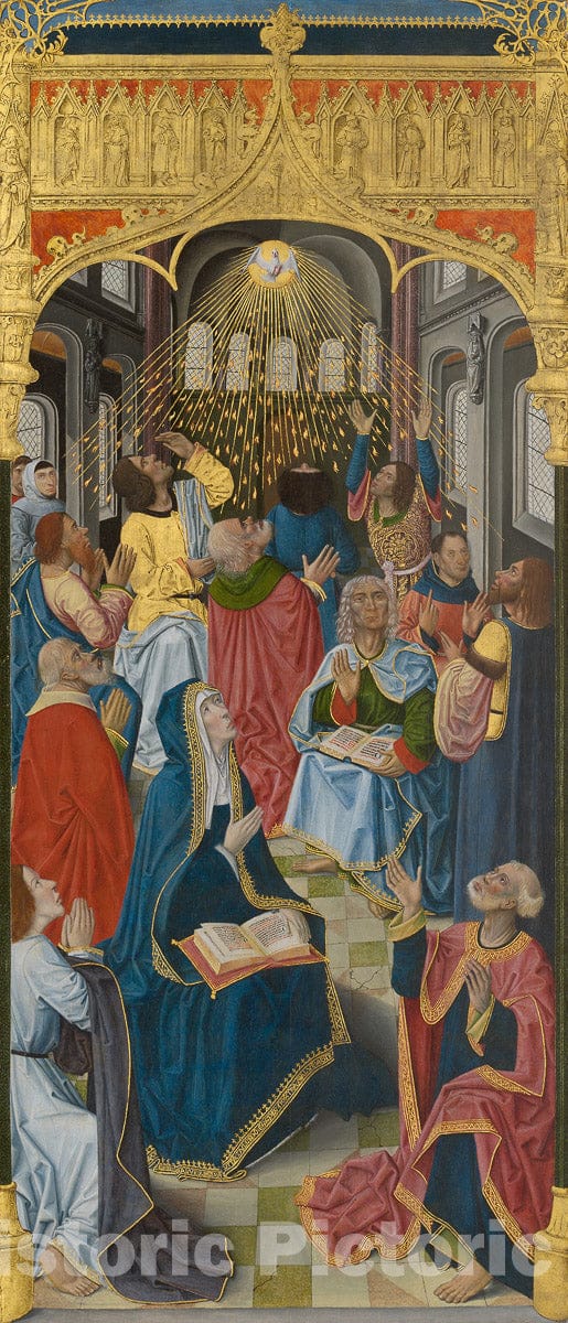 Art Print : Panels from the High Altar of the Charterhouse of Saint-Honore, Thuison-les-Abbeville: Pentecost, French School, c 1490, Vintage Wall Decor :