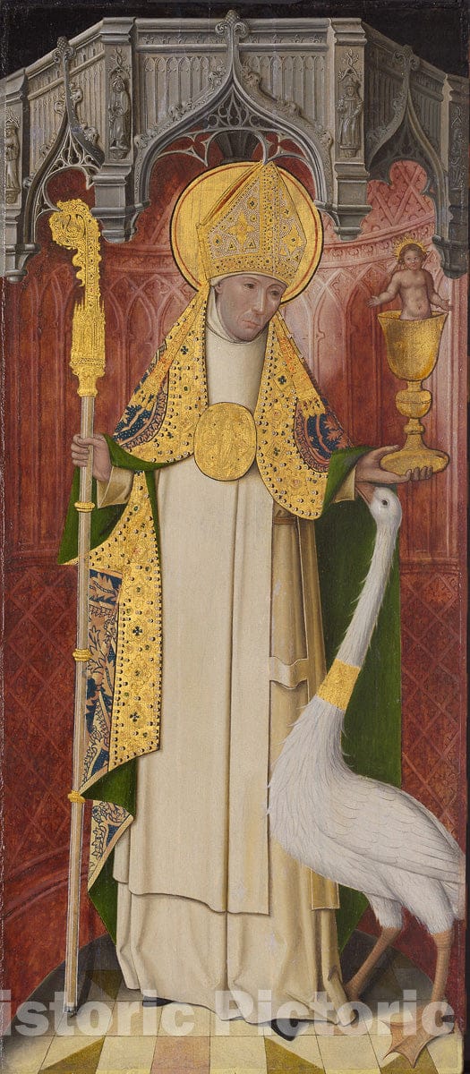 Art Print : Altarpiece from Thuison-les-Abbeville: Saint Hugh of Lincoln, French School, c 1490, Vintage Wall Decor :