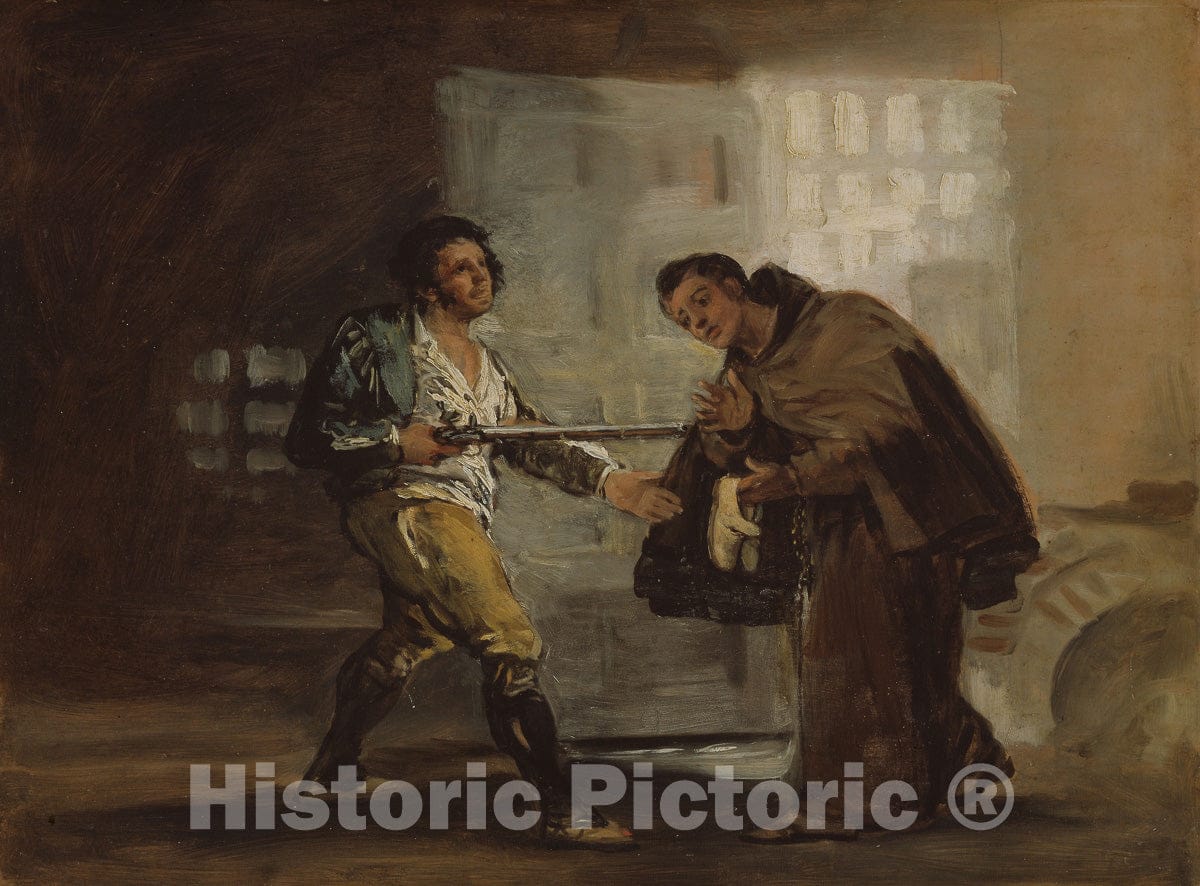 Art Print : Friar Pedro Offers Shoes to El Maragato and Prepares to Push Aside His Gun, Francisco Goya, c 1806, Vintage Wall Decor :