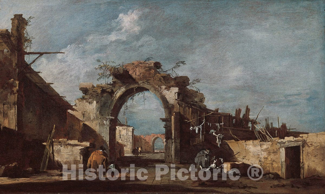Art Print : Ruined Archway, Francesco Guardi, c 1784, Vintage Wall Decor :