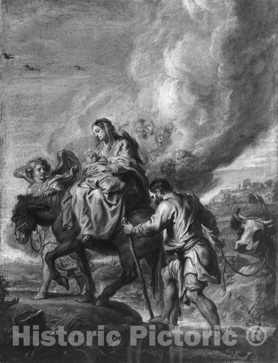 Art Print : The Flight into Egypt, Abraham Jansz. Van Diepenbeeck, c 1650, Vintage Wall Decor :