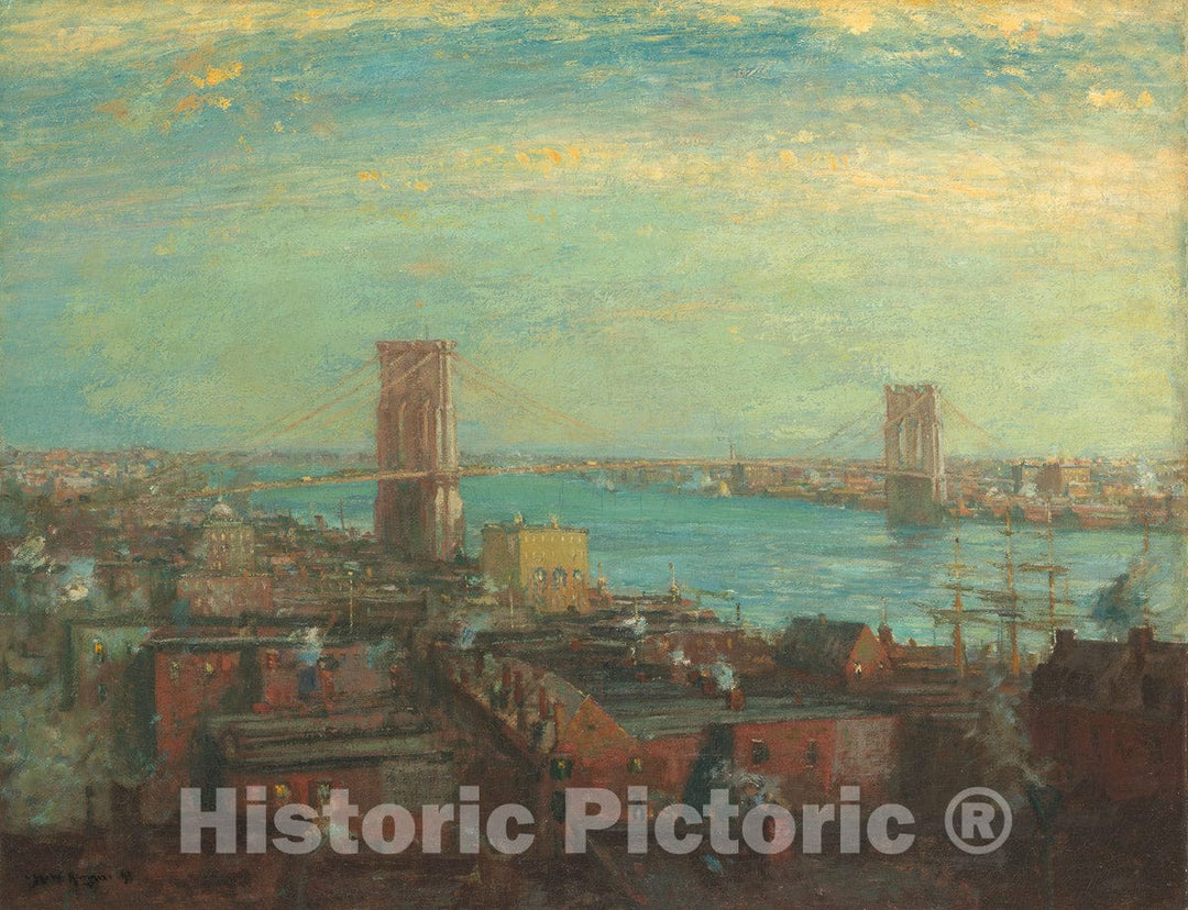 Art Print : Brooklyn Bridge, Henry Ward Ranger, c 1899, Vintage Wall Decor :