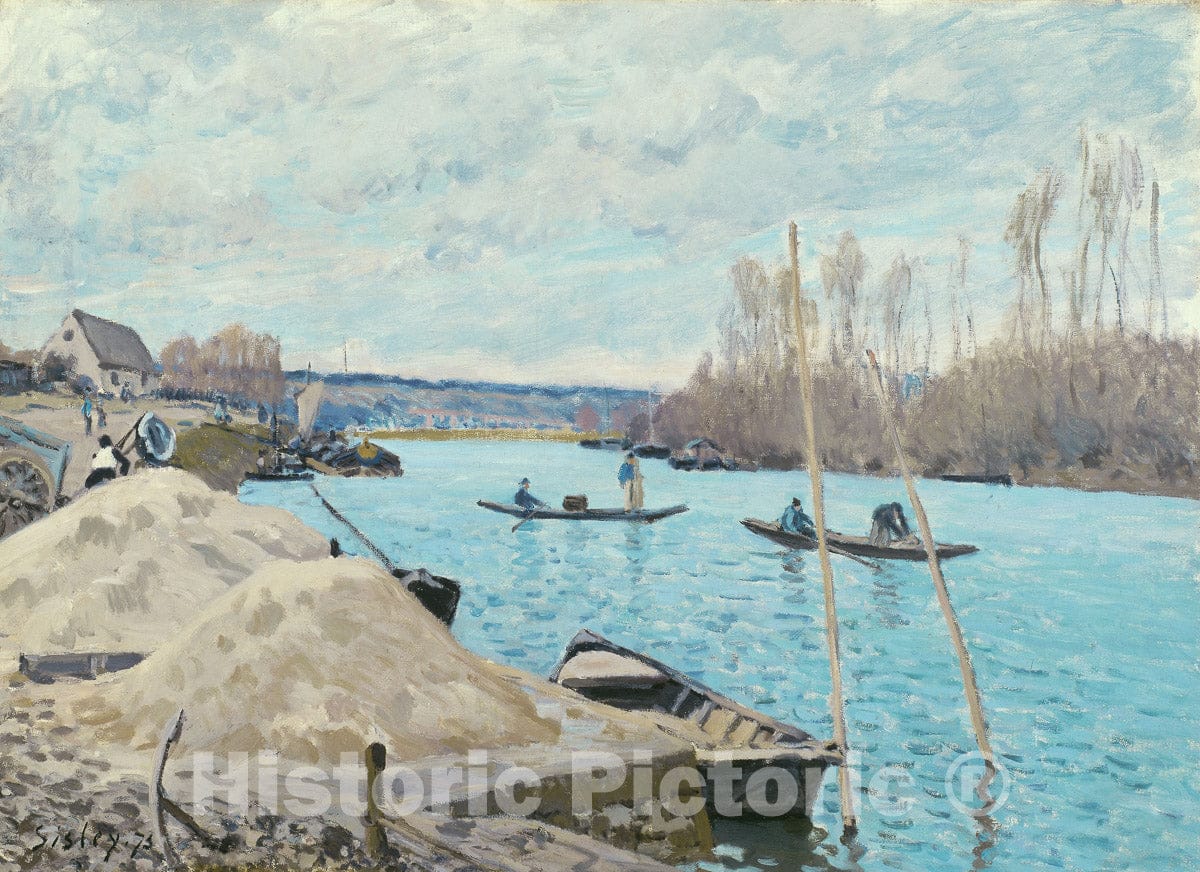 Art Print : The Seine at Port-Marly, Piles of Sand, Alfred Sisley, 1875, Vintage Wall Decor :