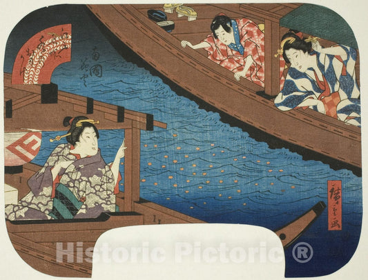 Art Print : Fireworks at Ryogoku , from Reflections on Water at Famous Places in Edo , Utagawa Hiroshige, c 1852, Vintage Wall Decor :