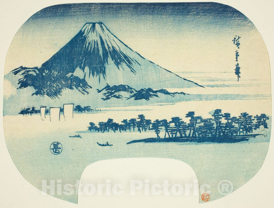 Art Print : Mount Fuji Rising beyond Miho Beach, Utagawa Hiroshige, c 1840, Vintage Wall Decor :