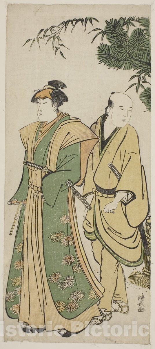 Art Print : The Actor Segawa Kikunojo III and his attendant making cermonial rounds at New Years, Torii Kiyonaga, c 1783, Vintage Wall Decor :
