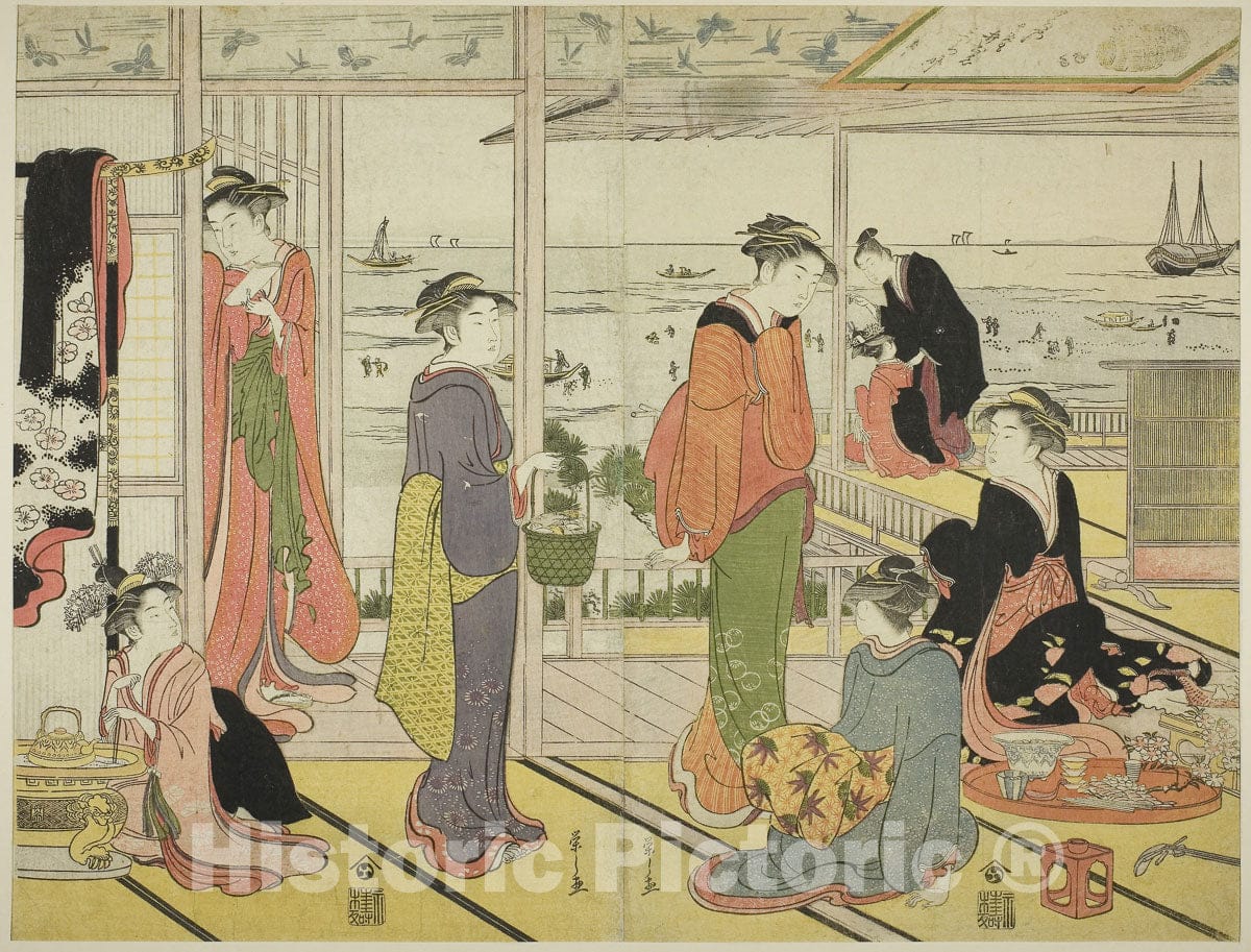 Art Print : In a Pleasure House in Shinagawa (Shinagawa no rojo), ChÃ´bunsai Eishi, c 1788, Vintage Wall Decor :