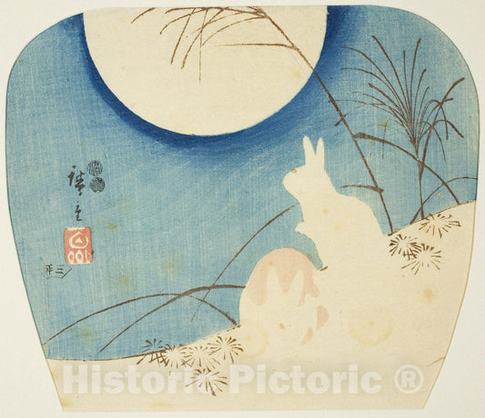Art Print : Rabbits in moonlight, Utagawa Hiroshige, c 1851, Vintage Wall Decor :