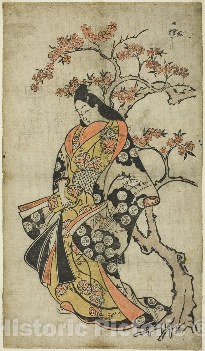 Art Print : Woman Beside a Cherry Tree, Artist unknown, c 1689, Vintage Wall Decor :