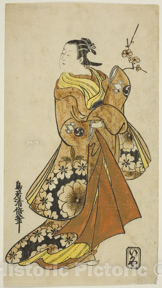 Art Print : The Actor Nakamura Takesaburo I in a female role, Torii Kiyomasu II, c 1718, Vintage Wall Decor :