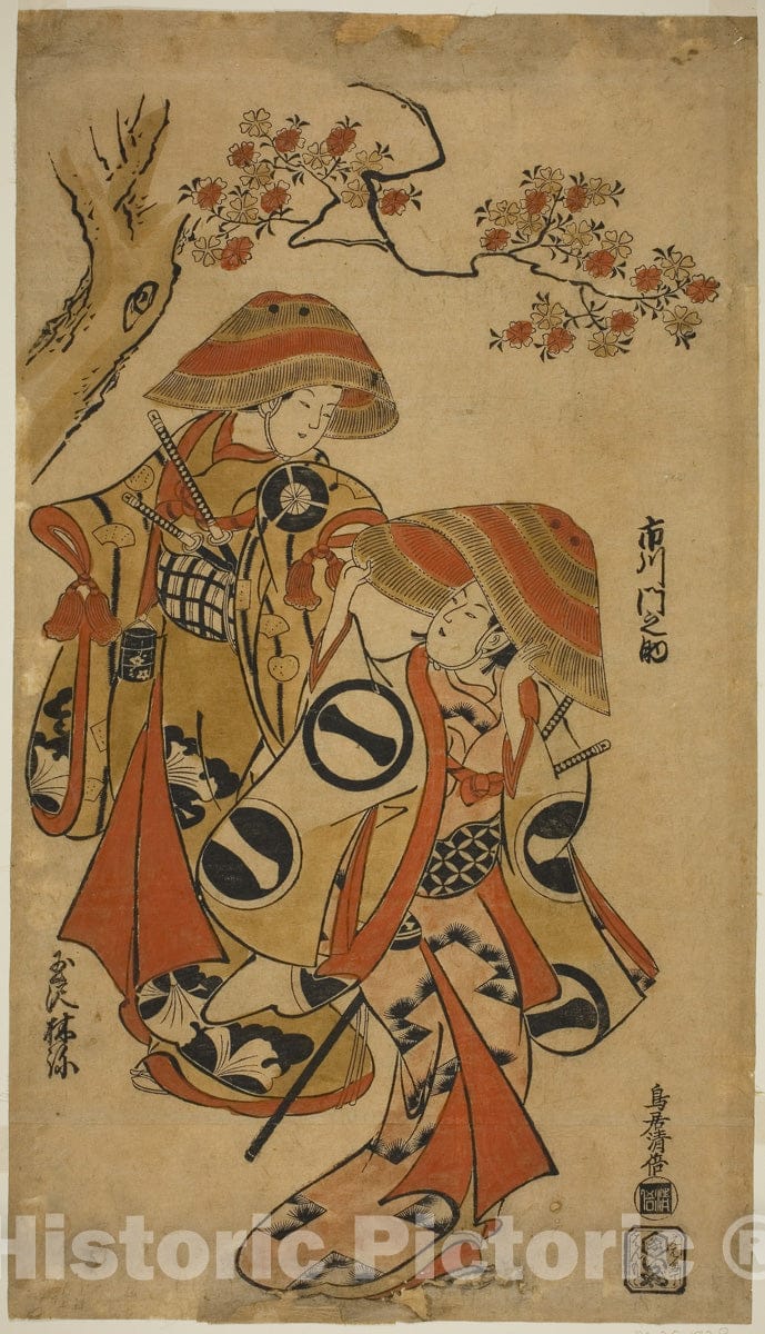 Art Print : The Actors Ichikawa Monnosuke I and Tamazawa Rinya, Torii Kiyomasu I, c 1710, Vintage Wall Decor :