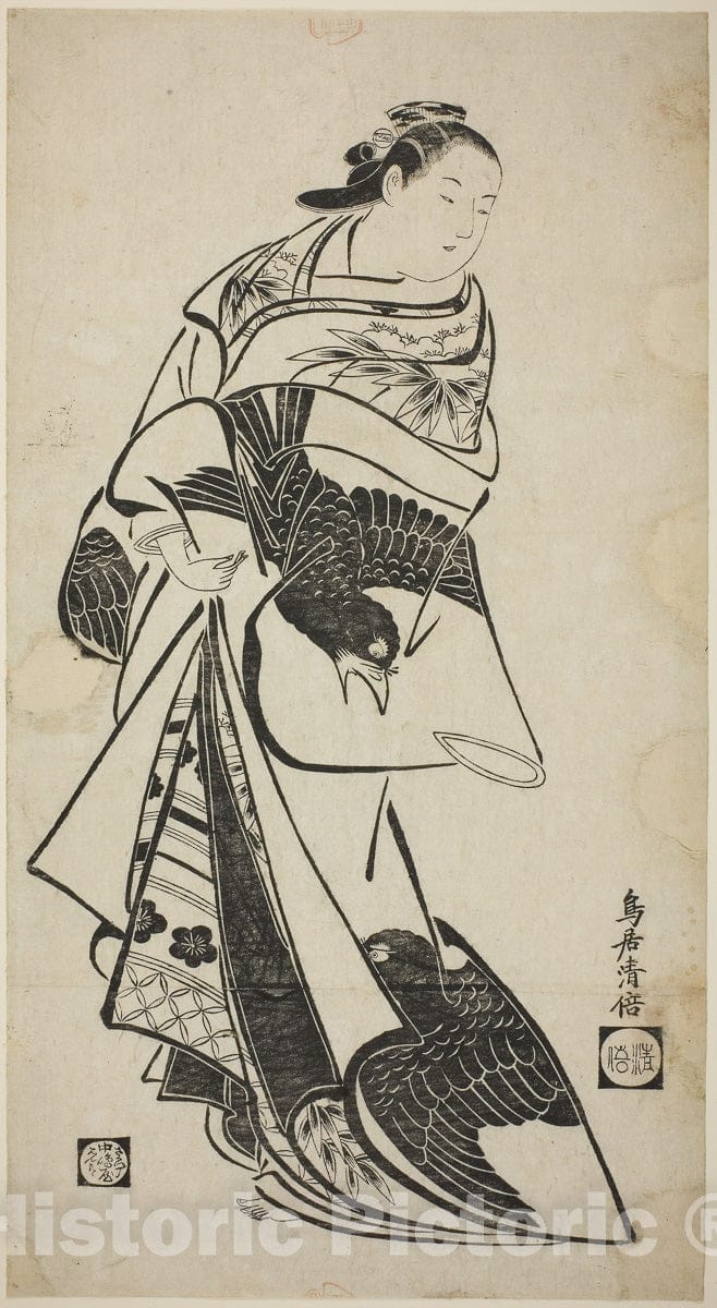Art Print : Standing Figure of a Woman, Torii Kiyomasu I, c 1714, Vintage Wall Decor :