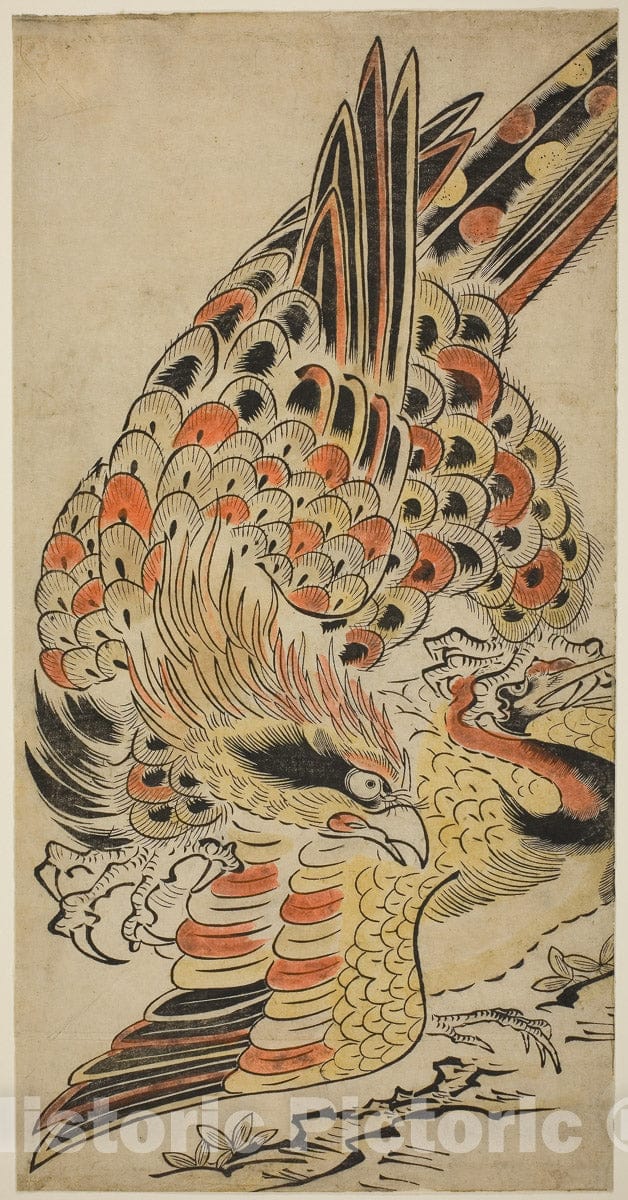 Art Print : A Hawk Capturing a Crane in Flight, Torii Kiyomasu I, c 1714, Vintage Wall Decor :