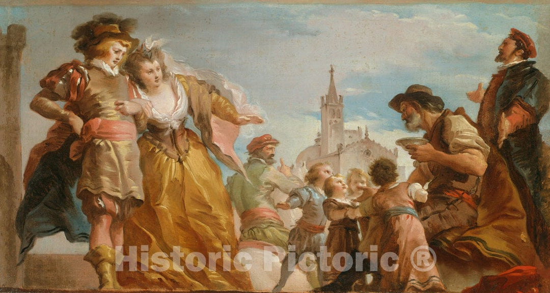 Art Print : The Meeting of Gautier, Count of Antwerp, and his Daughter, Violante, Giuseppe Cades, c 1782, Vintage Wall Decor :