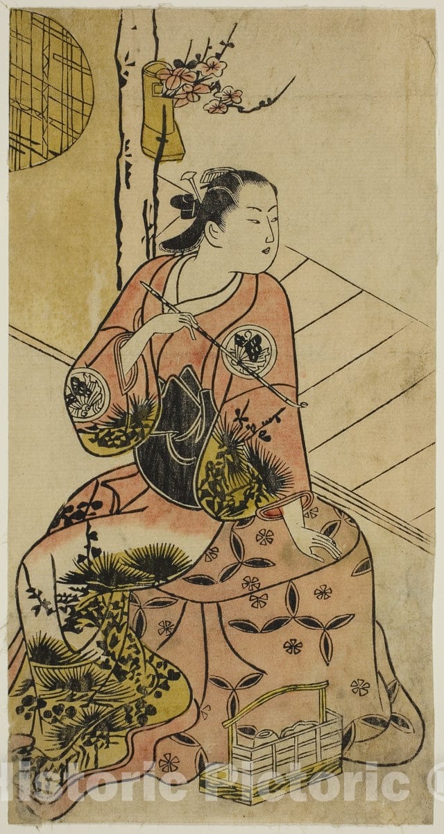 Art Print : The Actor Sanjo Kantaro holding a pipe, Torii Kiyonobu I, c 1720, Vintage Wall Decor :