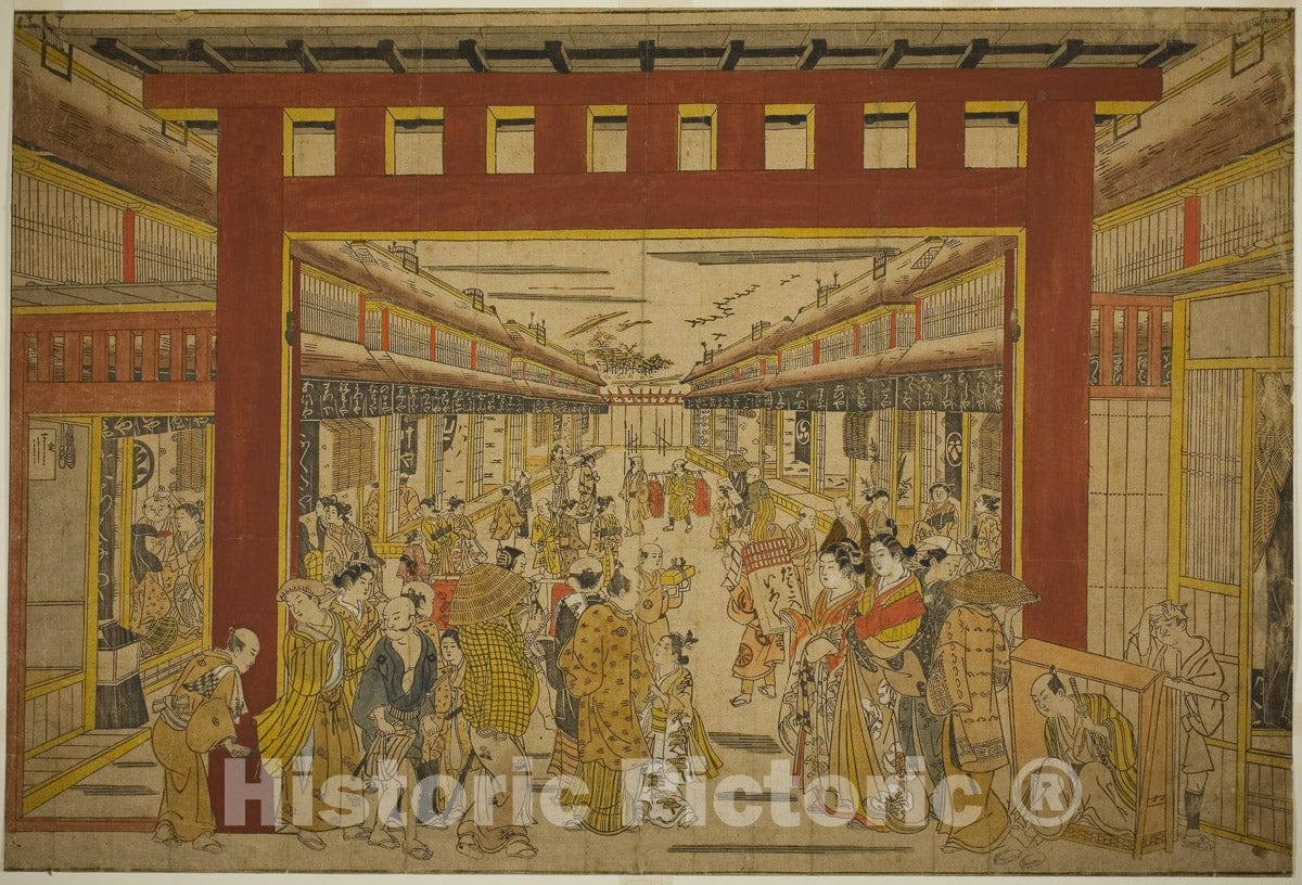 Art Print : Nakanocho in the Yoshiwara, Okumura Masanobu, c 1725, Vintage Wall Decor :