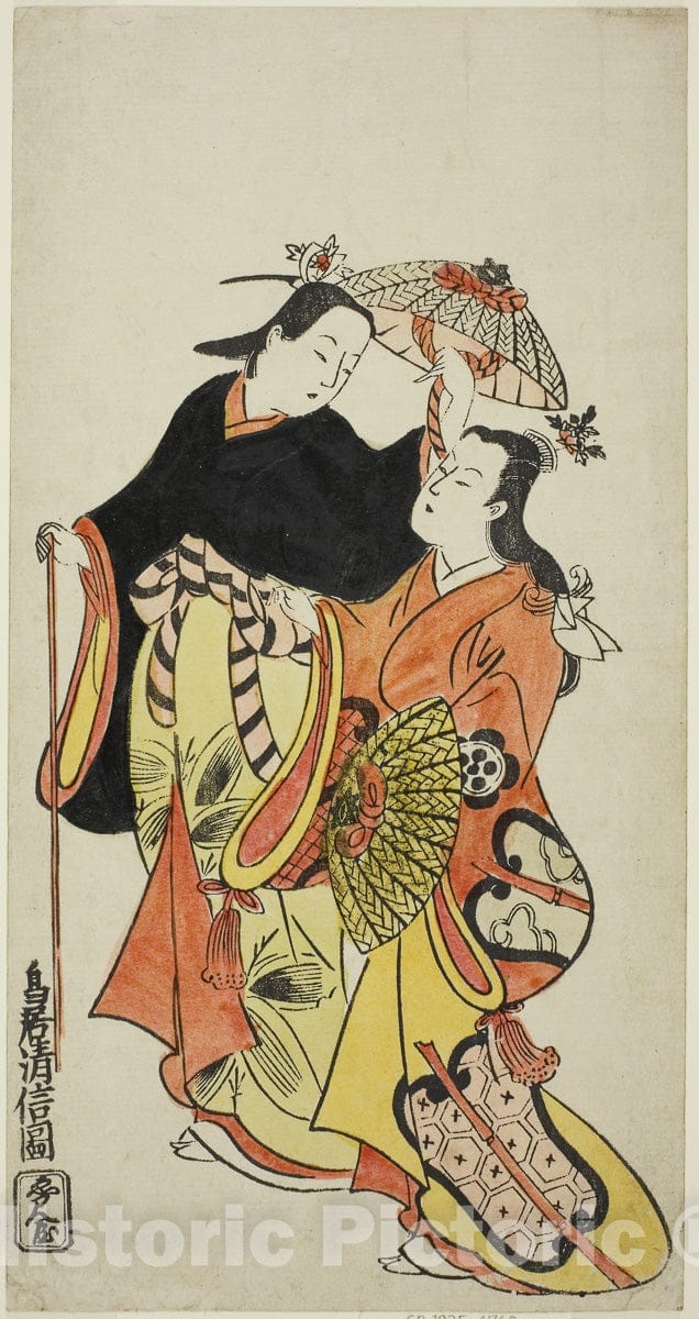 Art Print : The Actors Ichikawa Monnosuke I and Dekijima Daisuke II, Torii Kiyonobu II, c 1723, Vintage Wall Decor :