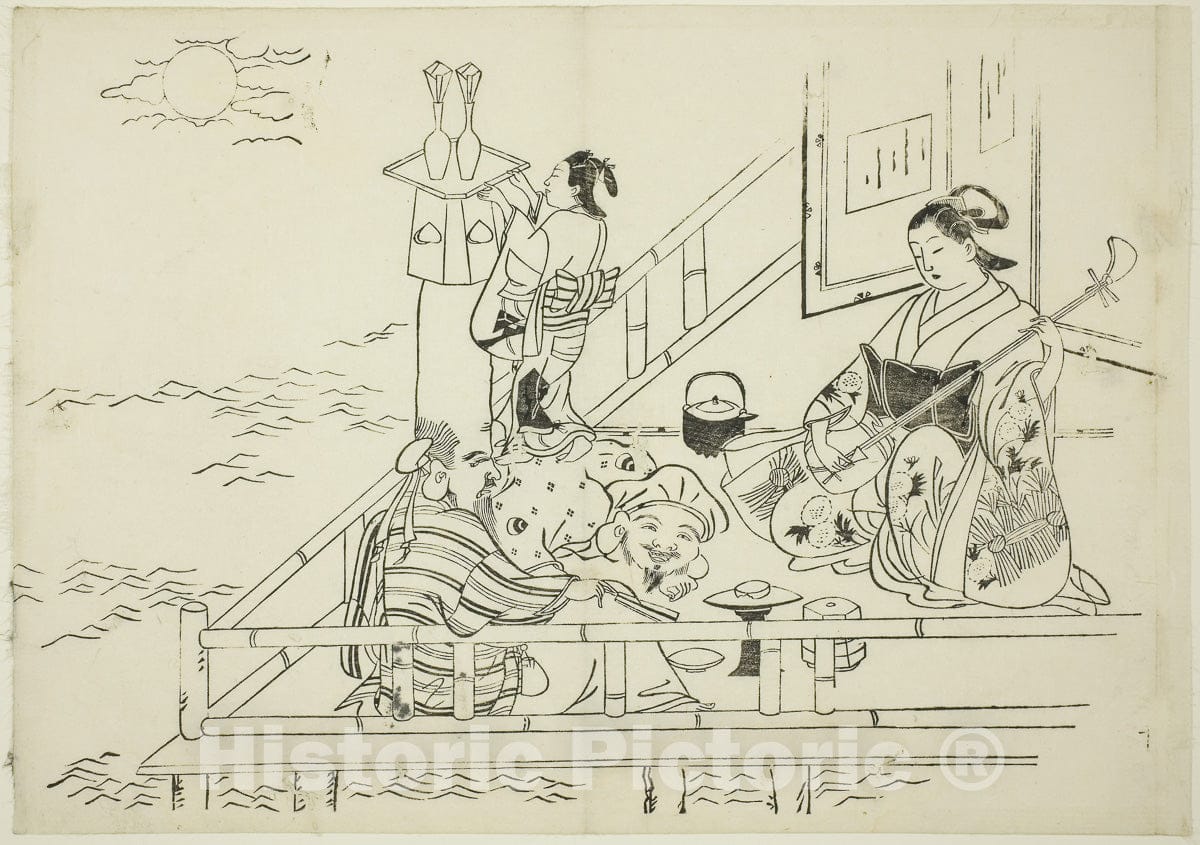 Art Print : Courtesan entertaining Daikoku and Fukurokuju, no. ten from a series of twelve prints, Okumura Masanobu, c 1708, Vintage Wall Decor :
